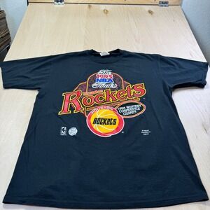 Vintage 1995 NBA Finals Houston Rockets T-Shirt Red Oak Mens XL Black 90s Tee